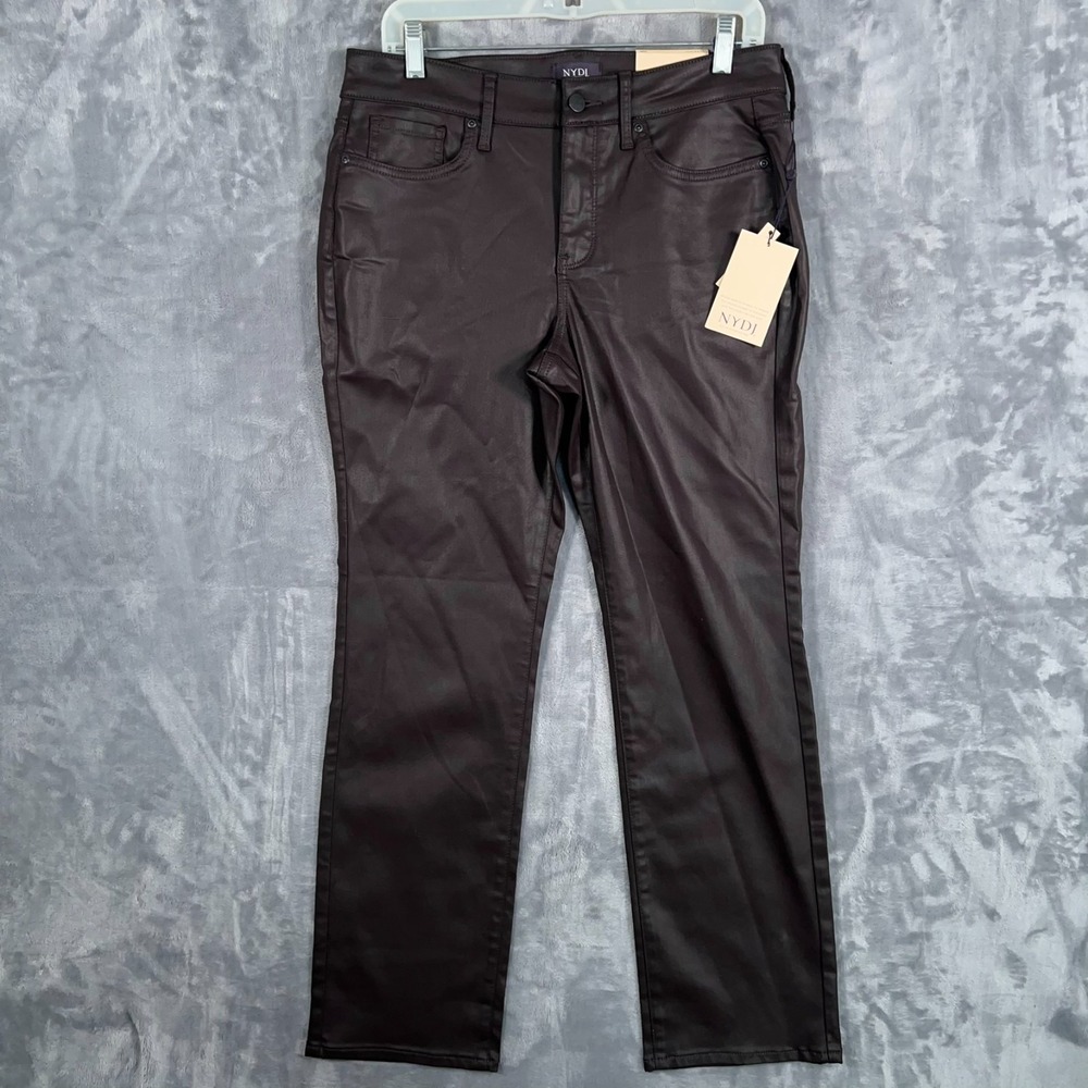 Not Your Daughter Jeans Faux Leather Pants Marilyn Straight Womens 10P Brown New